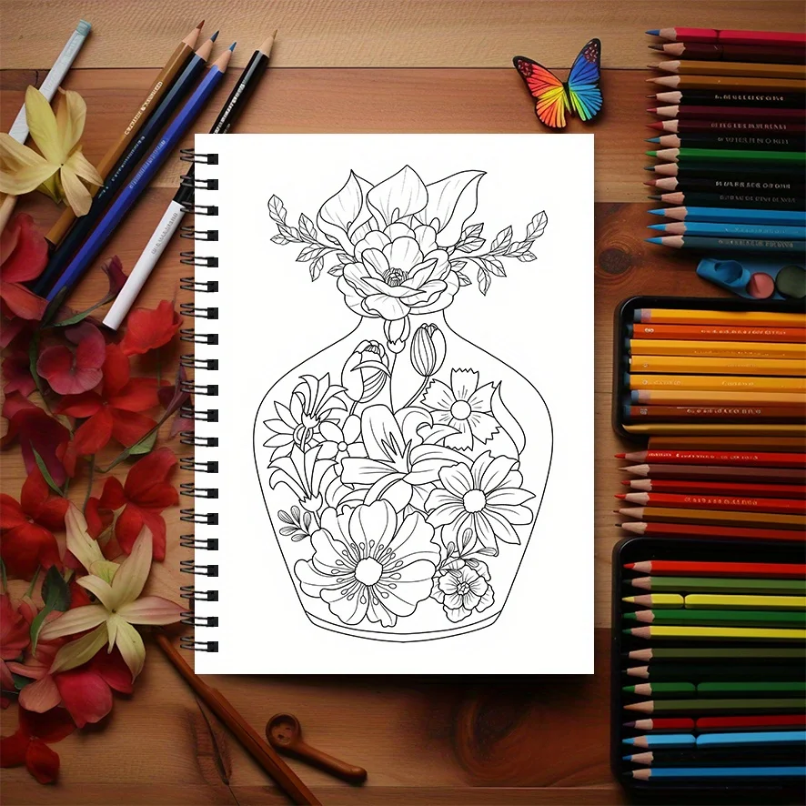 Flower World Floral Coloring Book 8.3 X 11.2 Inches 22 Pages Stress Relief And Emotion Management Art Therapy