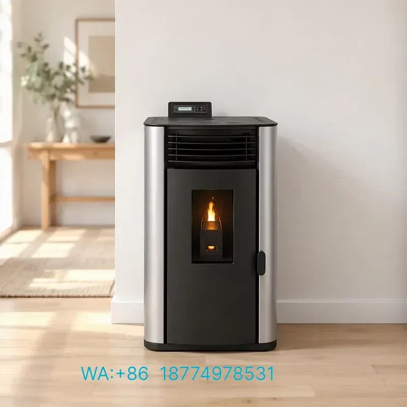 for Wifi Smart Pellet Stove With Rear Outlet Heat Multiple Rooms 60-200m² Double Helix Biomass Heater for Home Energy Saving