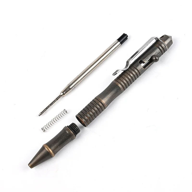 Bronze Self-Defense Tactical Pen, Bolt Switch, Ball Point, Caneta de Escrita para Acampamento ao Ar Livre, Ferramenta EDC, Caixa de Presente, Alta