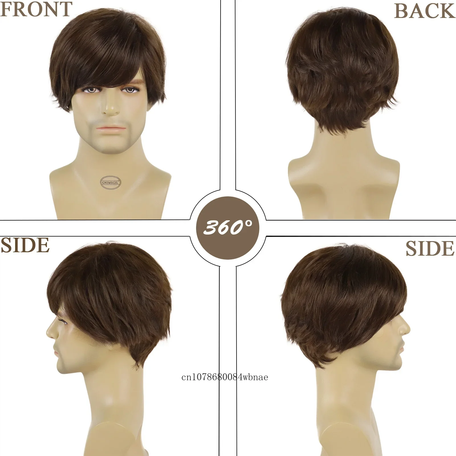 Synthetic Hair Short Brown Wig with Bangs for Men Boys Heat Resistant Korean Style Natural Looking Daily Wigs Costume Party