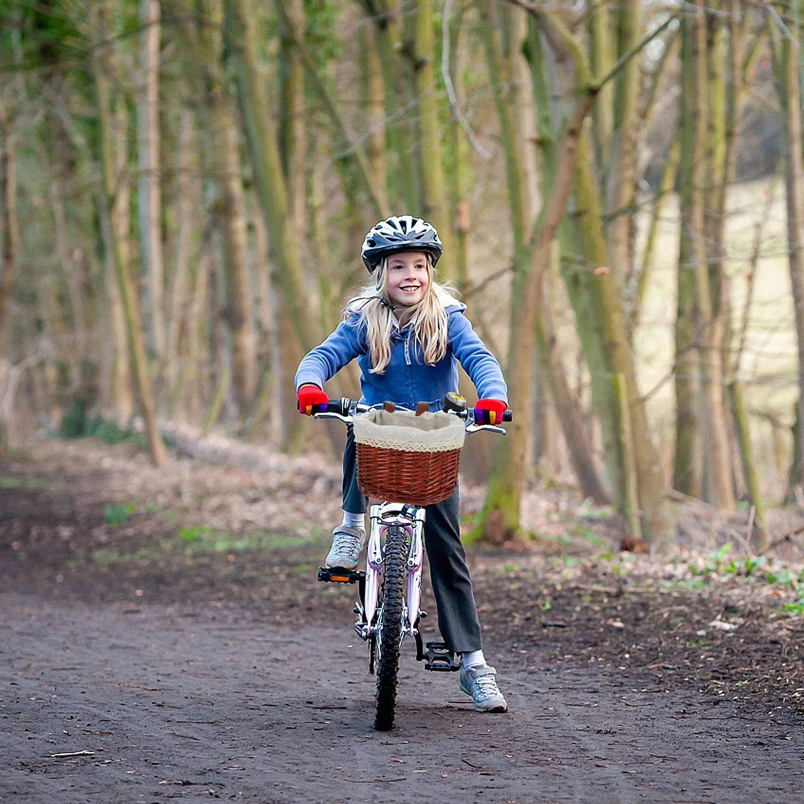 

Premium Brown Rattan Bike Basket Woven Bucket for Shopping Cycling Portable Fruit Vegetable Carrier Tough Long-Lasting Home