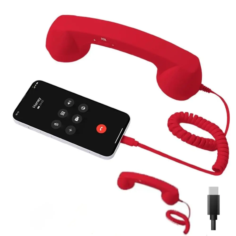 New with Microphone Phone Handset Telephone Style Type-C Telephone Handset Tangle Free Wire Handheld Cell Phone Receiver