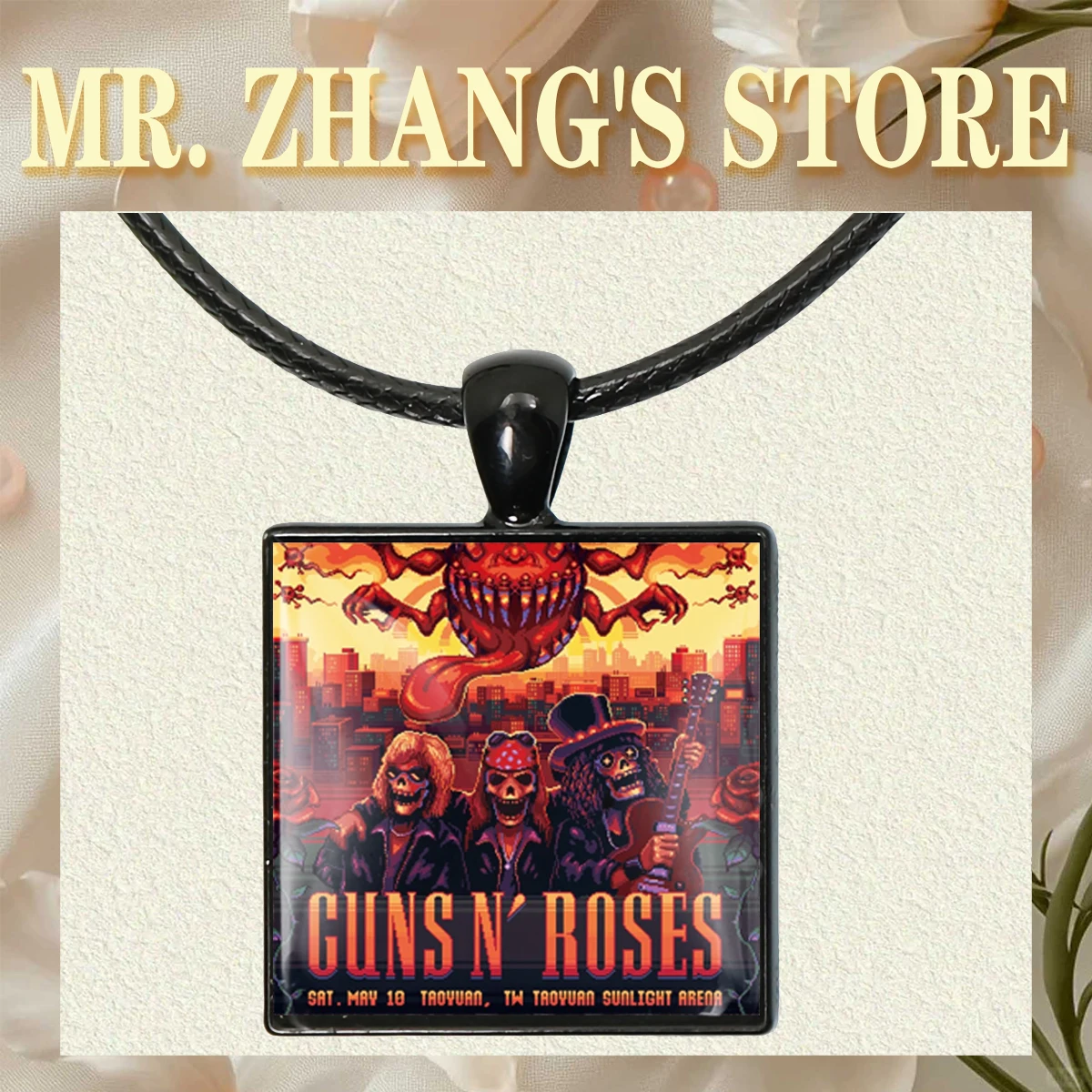 Guns N Roses Necklace for Men Women Rock Band Glass Cabochon Poster 25mmX25mm Pendant Music Jewelry Fans Souvenir Gift