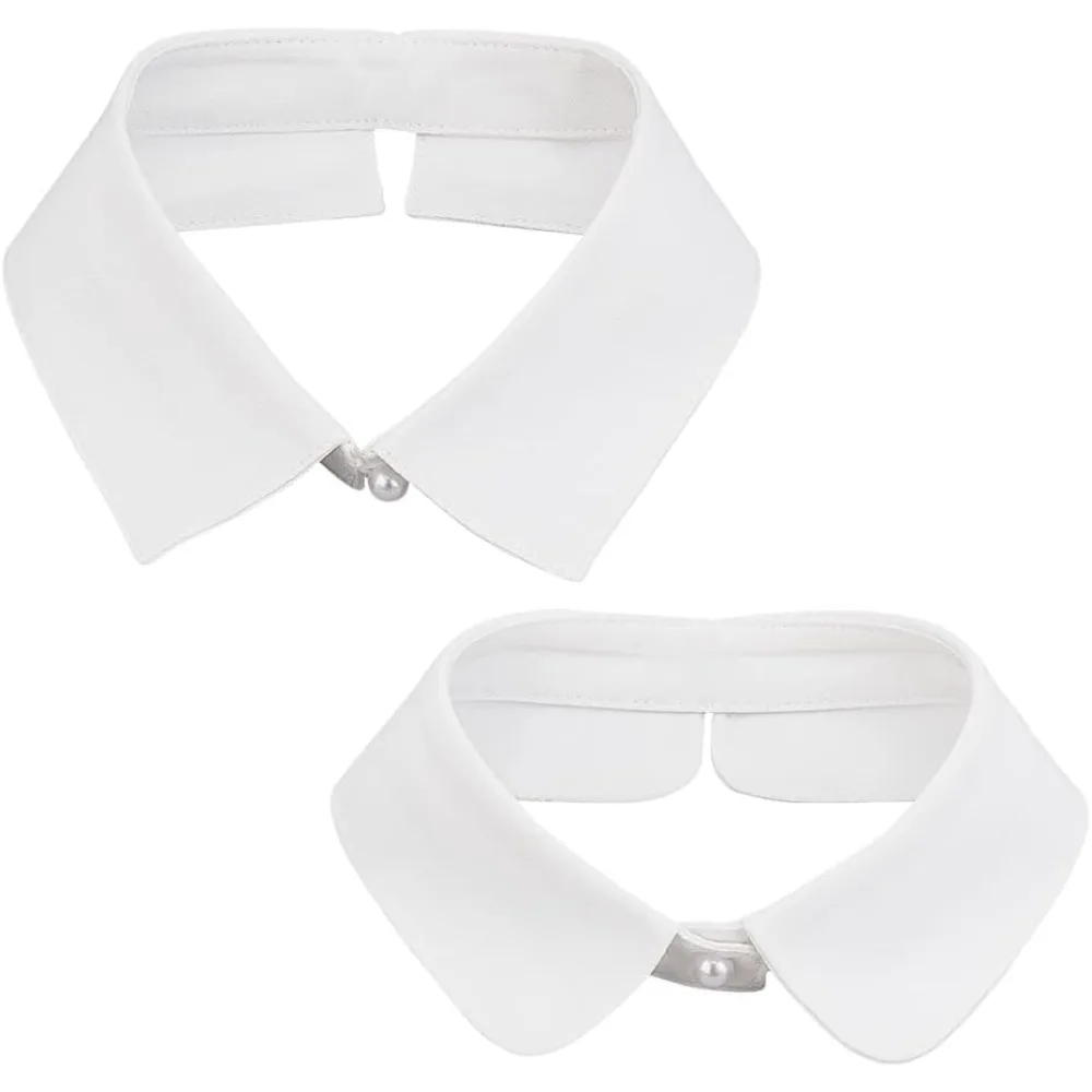 2Pcs 2Styles Faux Collar False Lapel Detachable Blouse Collar Polyester Bib Stand Collar Detachable Blouse Choker, White