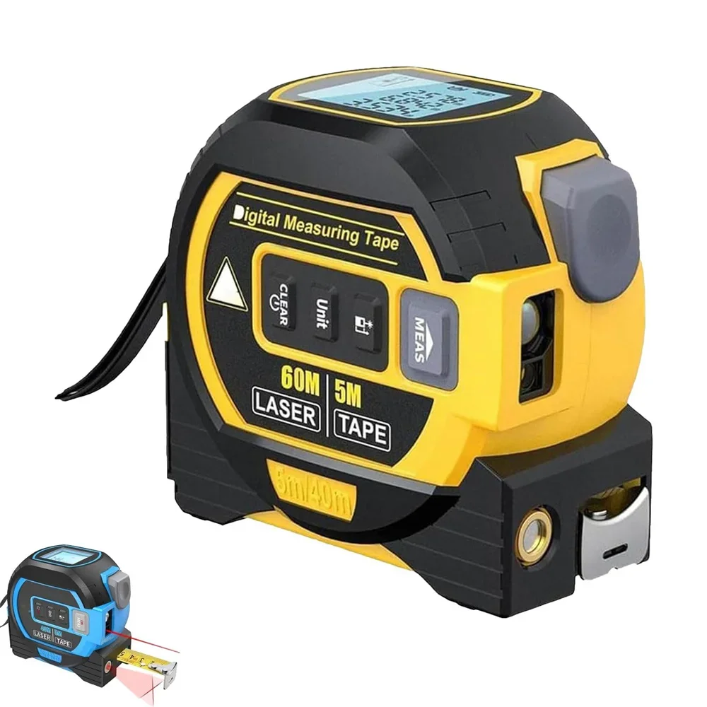

3in1 Laser Tape Measure 40/60M Laser 5M Tape 20 Data Storage LCD Display with Backlight ABS Case Construction DIY Home Use