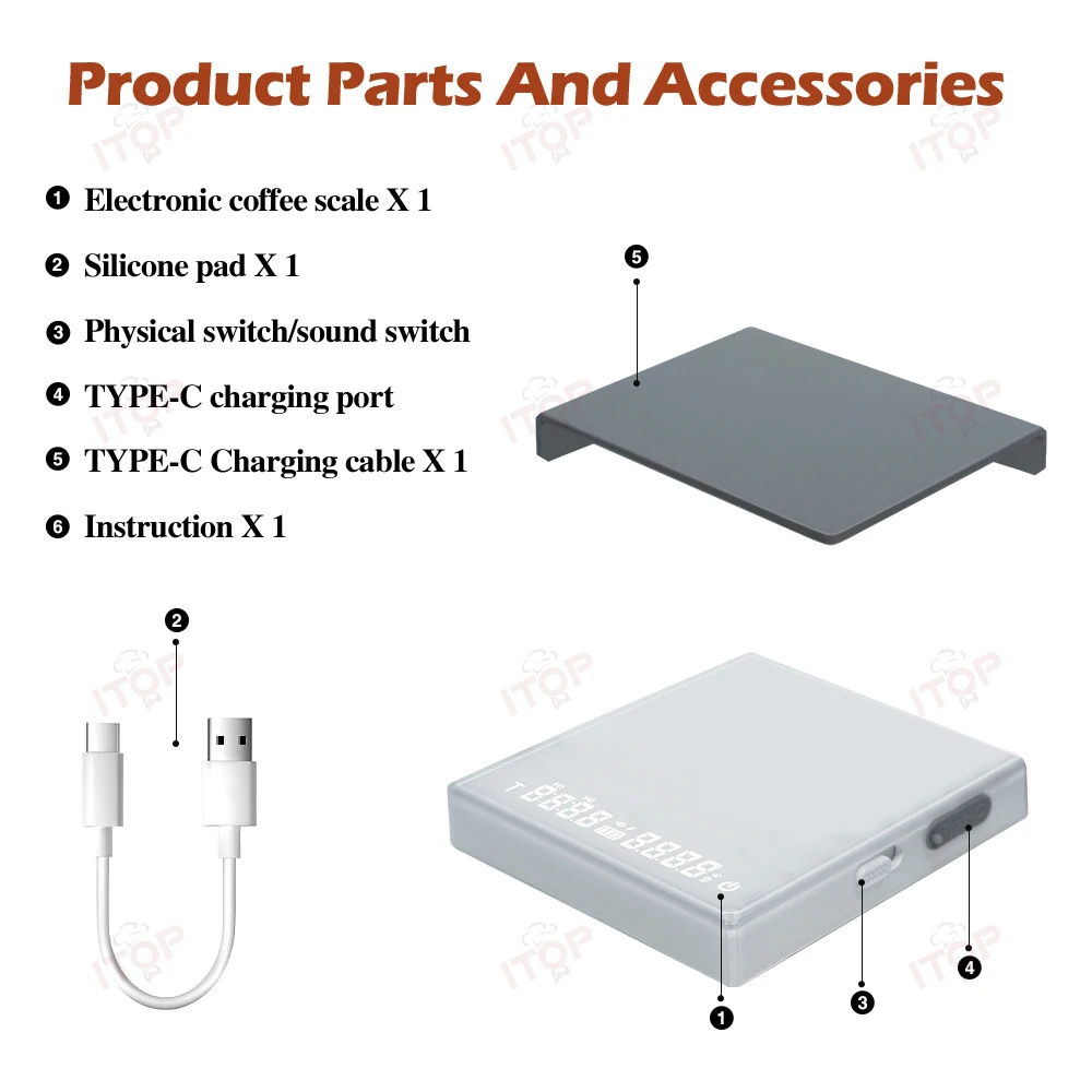 ITOP MNCS Mini Coffee Scale Espresso Extraction Quantitative Scale Pour Over Coffee Flow Scale Coffee Electronic Scale