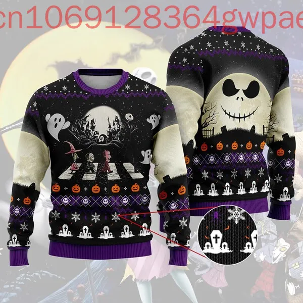 디즈니 악몽 크리스마스 전 추한 스웨터 잭 스켈링턴 크리스마스 휴일 공포 영화 선물, 남성 여성 스웨터