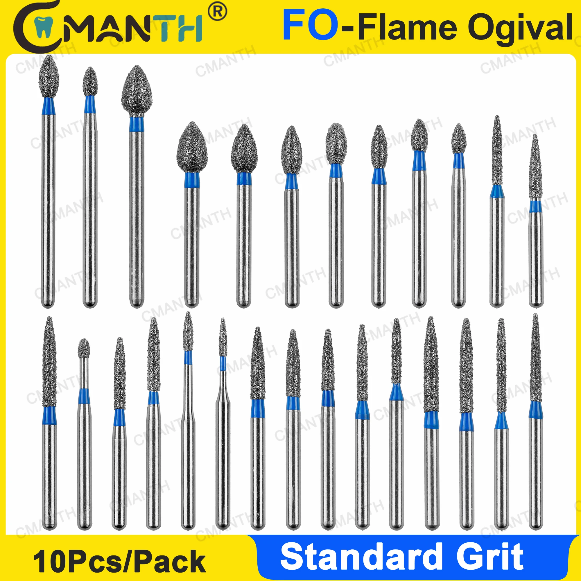 

Dental Diamond Burs Friction Grip FG 1.6mm FO Flame Ogival End Standard For High Speed Handpiece Polishing Teeth Whitening Tools