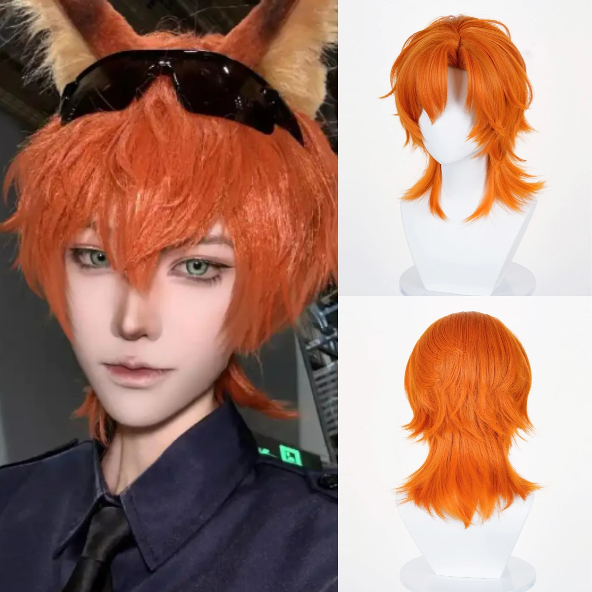 

Men Anime Game Cosplay Wig Synthetic Short Straight Orange Wig Fluffy Layered Wig For Costume Party Heat Resistant
