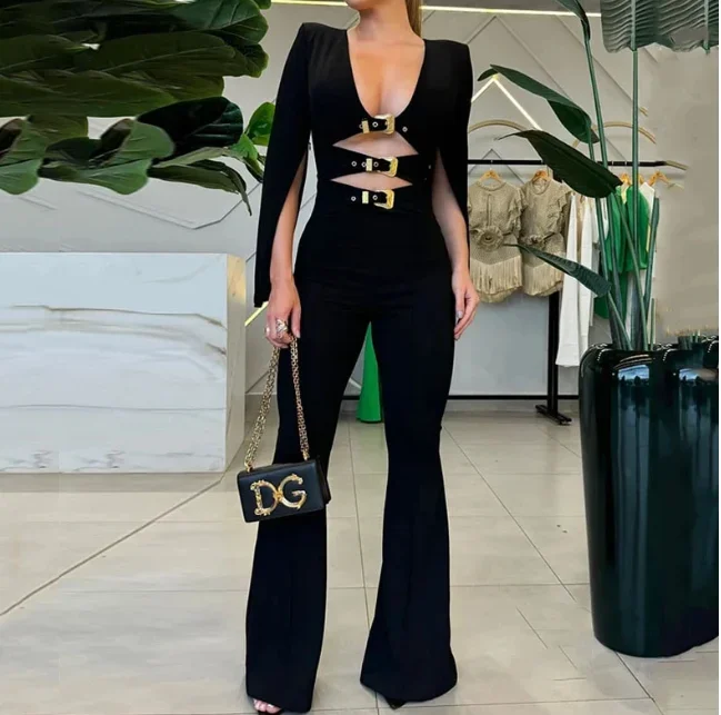 

Urban Jumpsuit Woman 2024 High Quality Niche Design Waist Metal Buckle Hollow Out Sexy Spicy Girl Y2K Micro Pants Long Jumpsuit