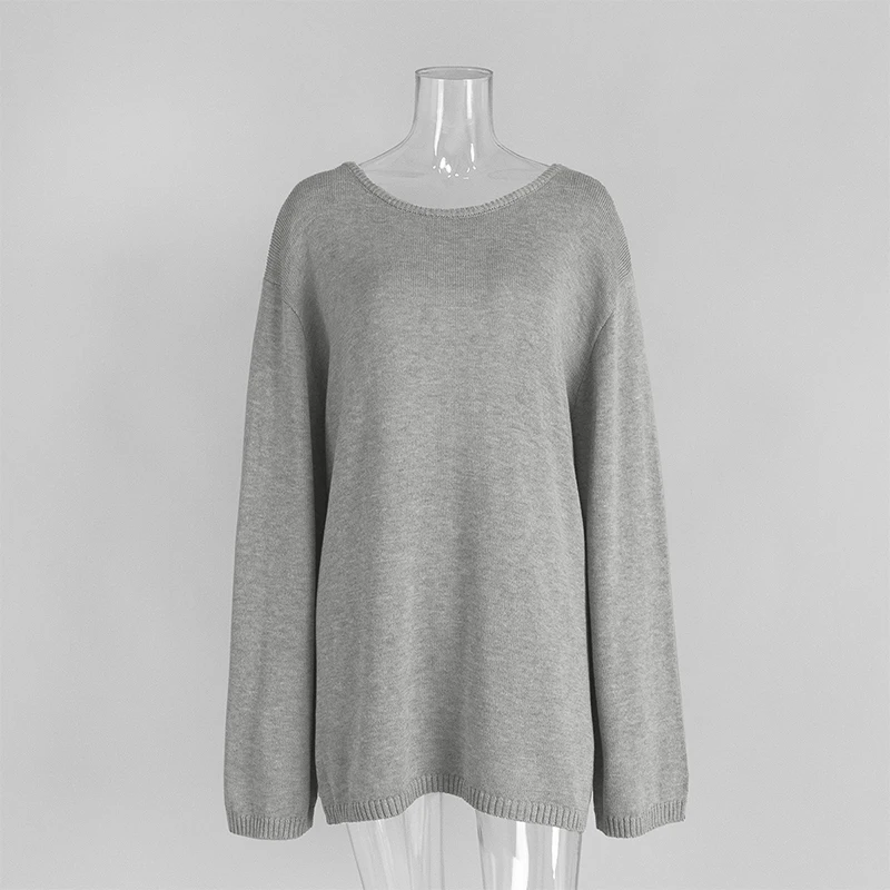 TARUXY Backless Knitted Sweater Female Loose Sexy Long Sleeve Pullover Top Casual Women's Knitwear Top Solid 2025 Autumn New