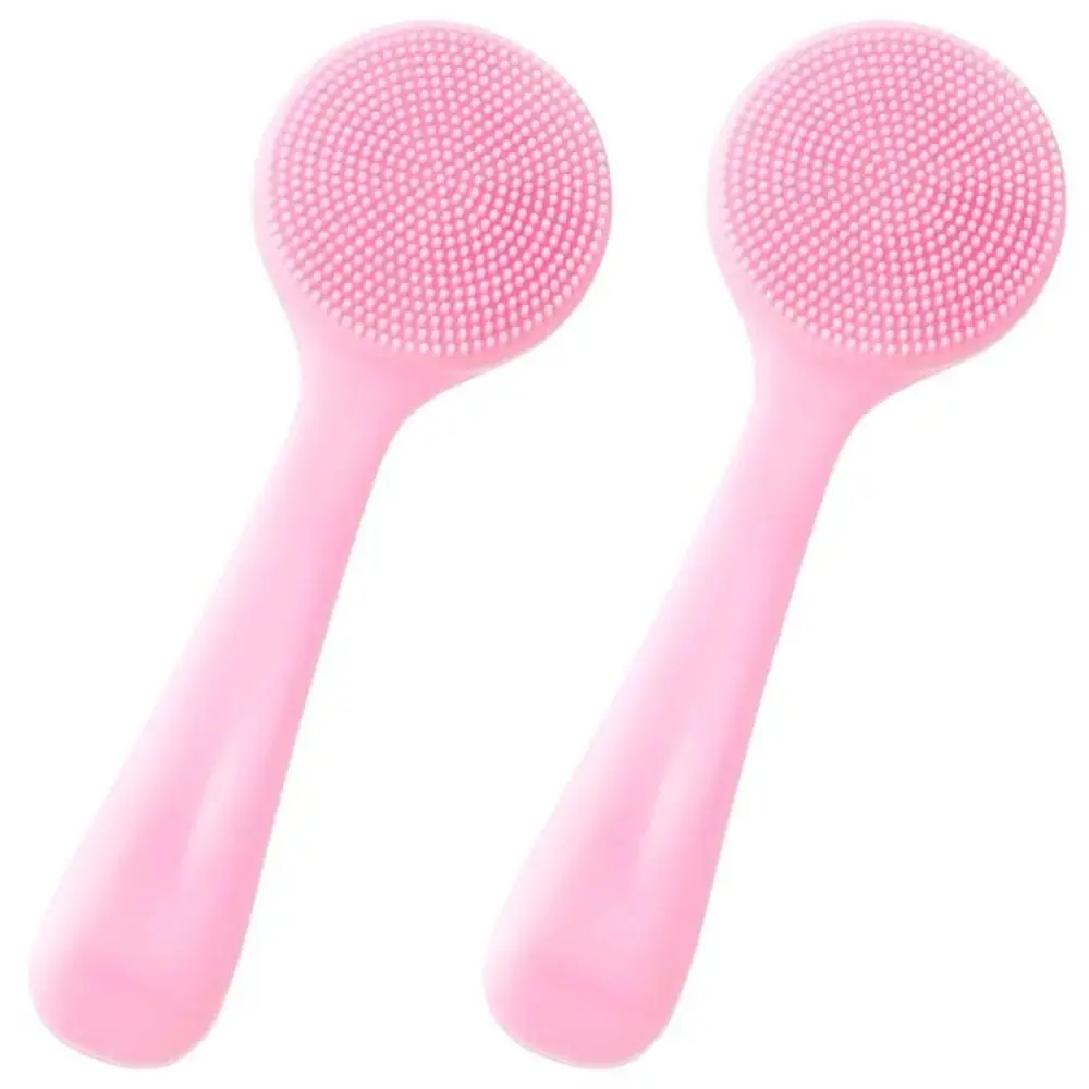 Silicone Facial Cleansing Brush Makeup Residues Removal Exfoliator Face Cleaning Scrubber Long Handle Blue Pink Face Wash Brush