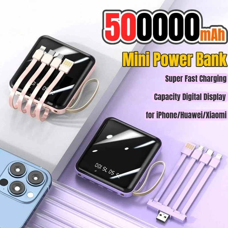 

Мини-Power Bank 20000 мАч, большая емкость, встроенные кабели, быстрая зарядка, цифровой дисплей, мобильный аккумулятор для IPhone, Huawei, Xiaomi