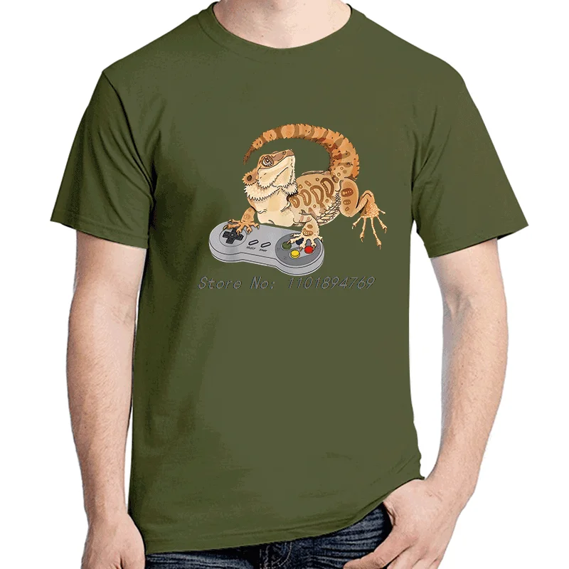 Funny Bearded Dragon Playing Video Game T Shirts Graphic Tees New Shirts And T-Shirts High Quality Cotton Mens Print T Shirt