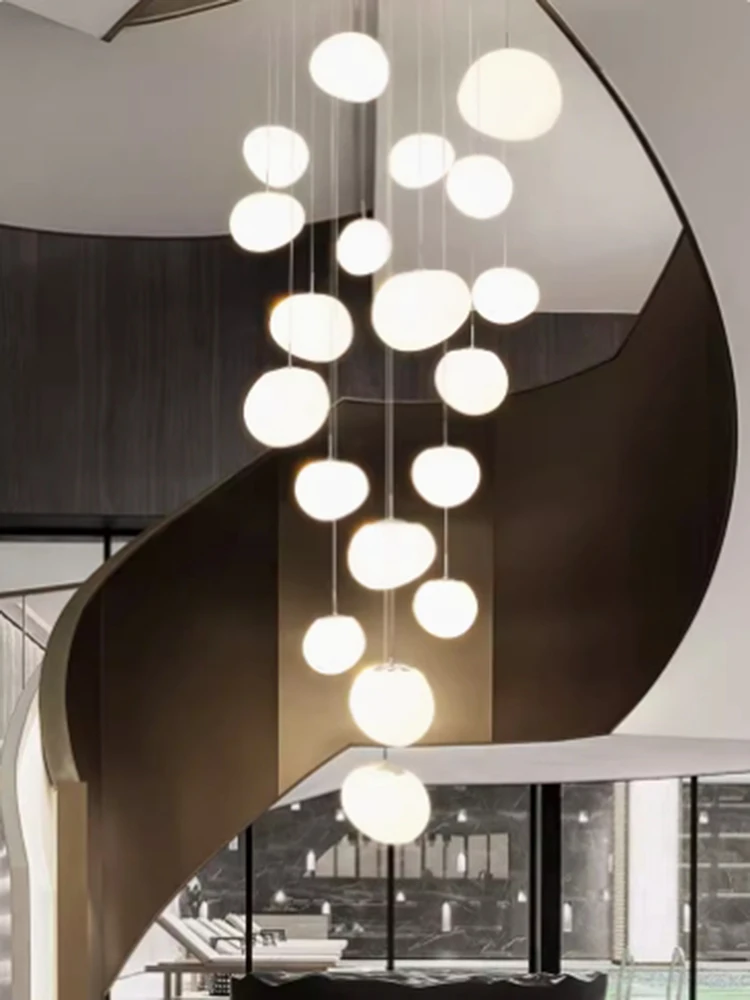 Shine Pebbles Long Stair Chandelier Stairwell Luxury Decoration Home High Ceiling Pendant lamp For Living Room Kitchen Bedroom