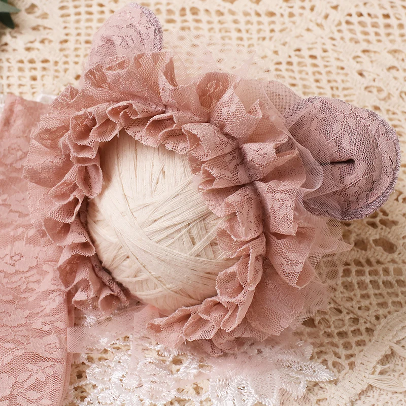 Ylsteed 2 Pieces Set Newborn Infant Photo Shooting Lace Romper with Ear Hat Dusty Pink Baby Girl Photography Clothes