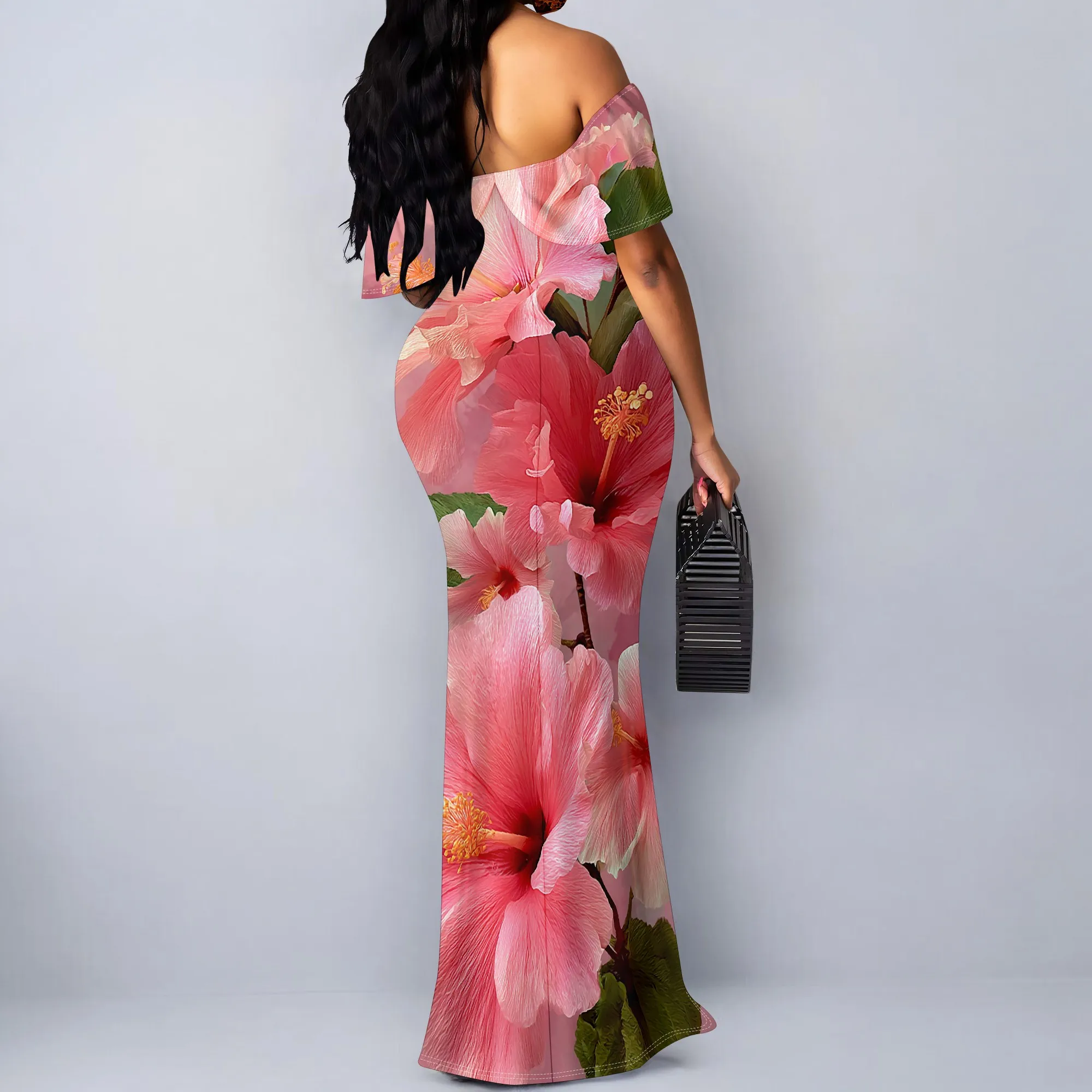 S-3XL Abstract Line Face Print Maxi Dress – Elegant Off Shoulder Art Style for Gallery or Street Chic Look