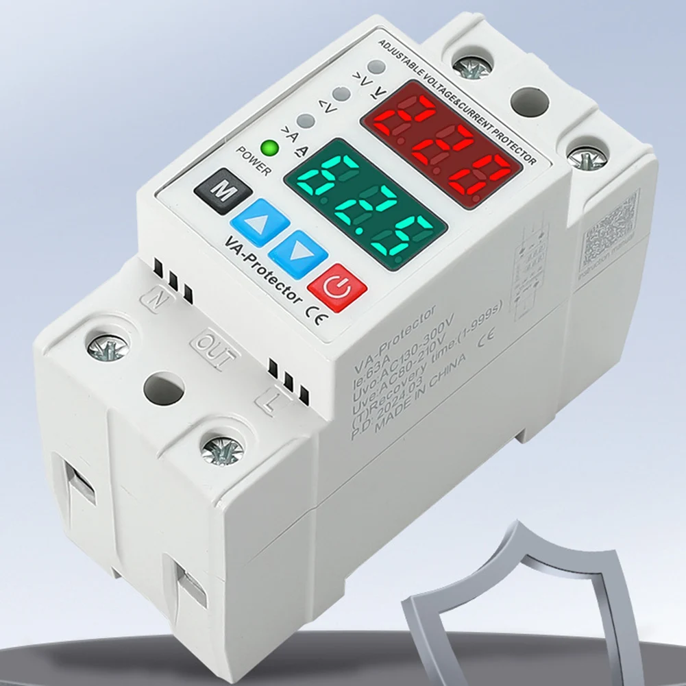 Adjustable Over Under Voltage Current Protector 40A 63A AC 220V Dual Display Auto For Reset Circuit Breaker For Home Industrial