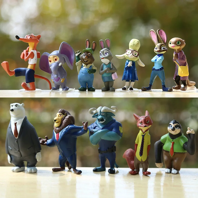 12pcs/set Disney Amazing Zootopia Animals Action Figure Toys Kawaii Judy Nick Kids  Birthday Gift Collectible Decoration