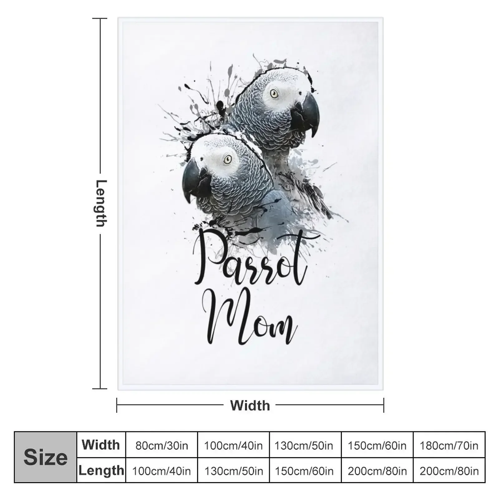 Color Splatter African Grey Parrot Mom White Throw Blanket couch cozy soft plush fuzzy picnic outdoor blanket