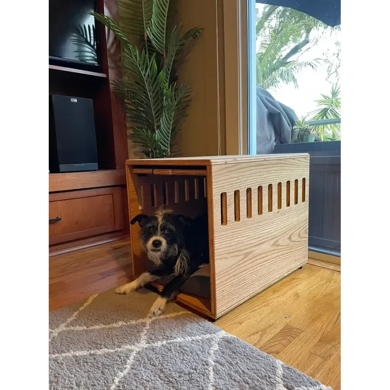 Handmade Modern Pine Wood Pet House Side Cabinet Table Cat Bed Cave for Small Animals Handmade Modern Dog Crate Furniture Box