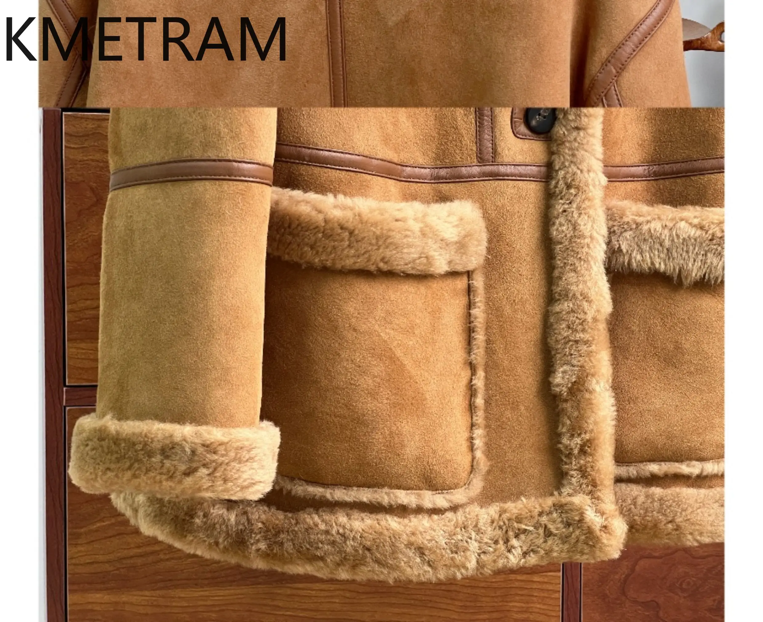 معطف KMETRAM من جلد الغنم الطبيعي مع معطف عتيق متوسط الطول من الفرو الحقيقي ملابس نسائية شتوية جديدة في معاطف Fourrure #5