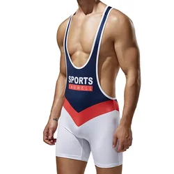 Men Bodysuits Seamless Wrestling Singlet Sports Undershirts Breathable Underwear Leotard Underwear One-piece Jumpsuits Vest 2XL