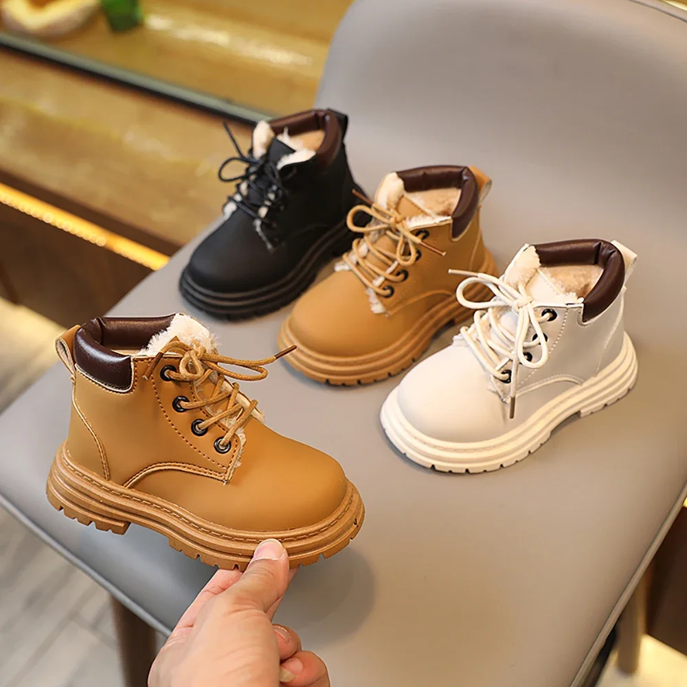 

Children Winter PU Leather Waterproof Plush Boots Girls Snow Boots Children Trend Fashion Kids Warm Boots Boys Cotton Shoes Kids