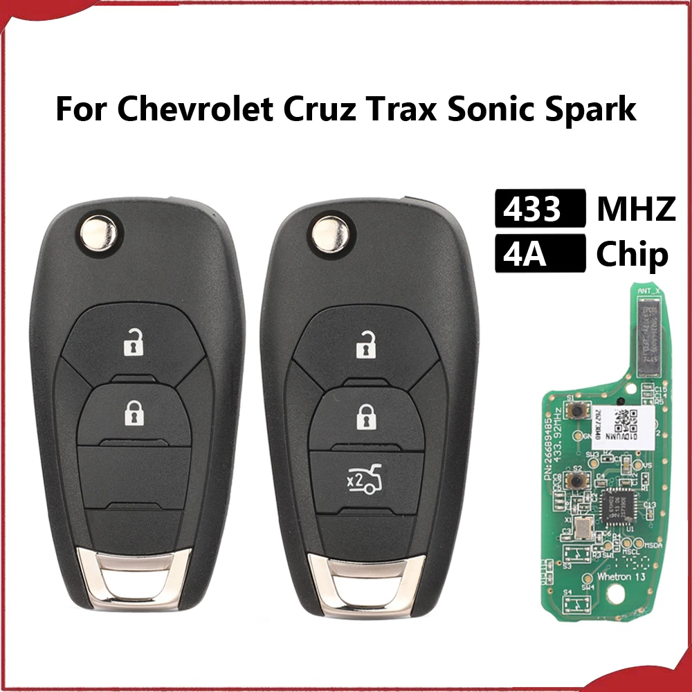 Jingyuqin New 433MHZ 4A Chip Flip Remote Control Car Key Fit For Chevrolet Cruz Trax Sonic Spark Onix Original Circuit Board