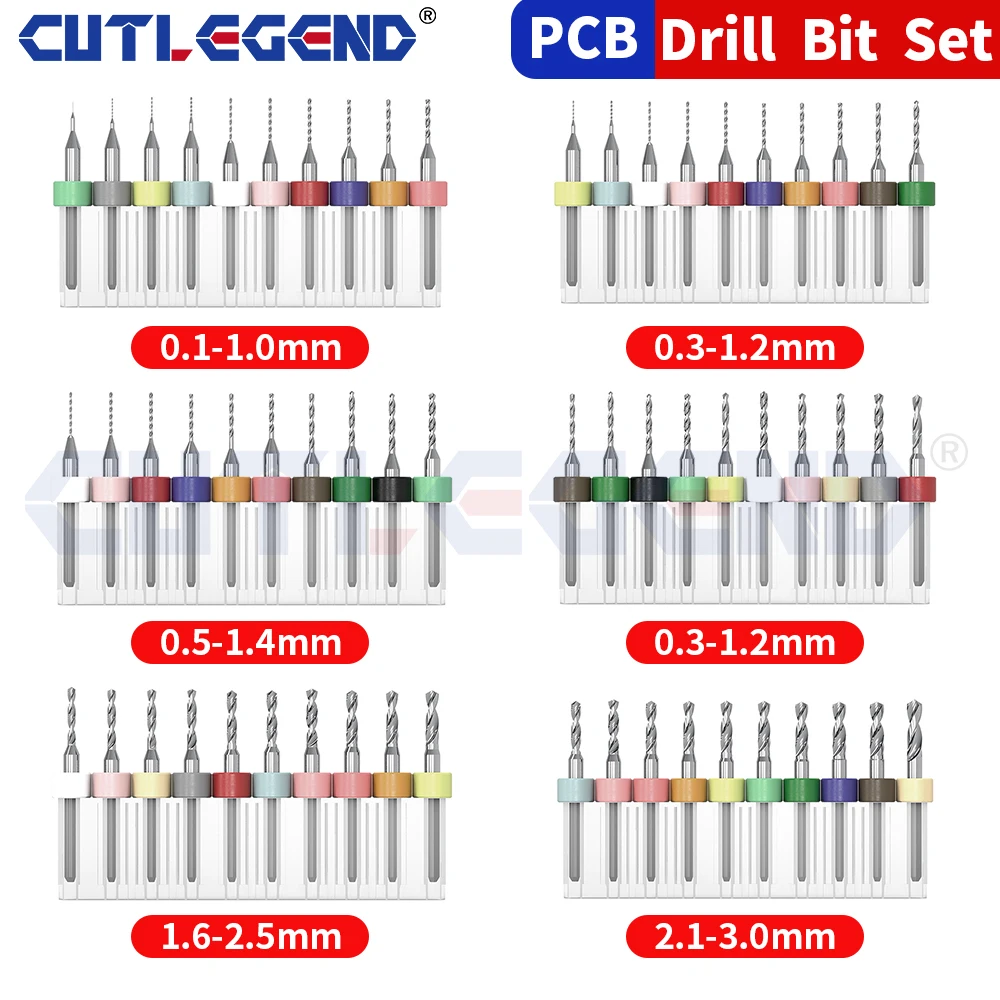 CUTLEGEND PCB Drill Bit 50pcs 0.3-1.2mm Carbide Drill Bit For Drilling PCB Circuit Board 1/8\'\' Shank Micro Gun Drill