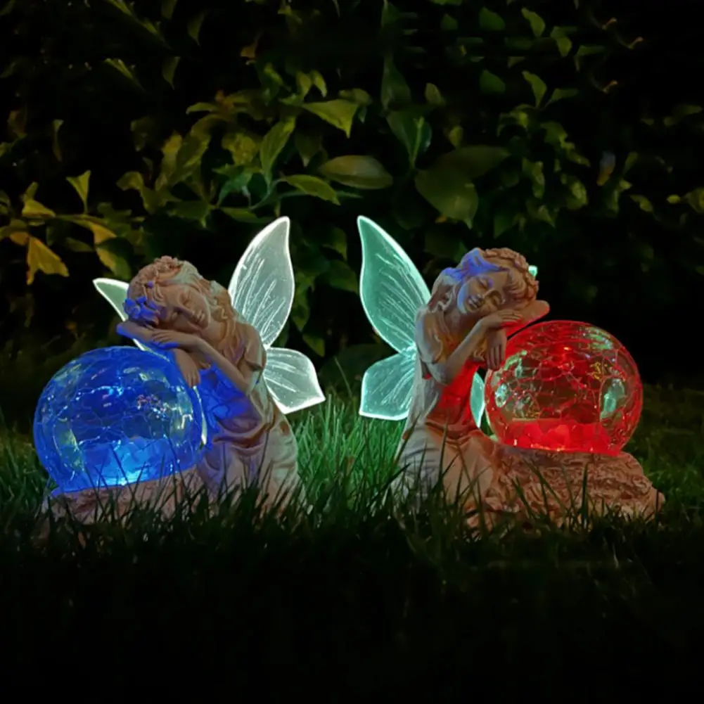 Whimsical Yard Decor Outdoor Solar Fairy Angel Statue Lights for Garden Decor Decorative Figurines with Ball Glass Sculptures