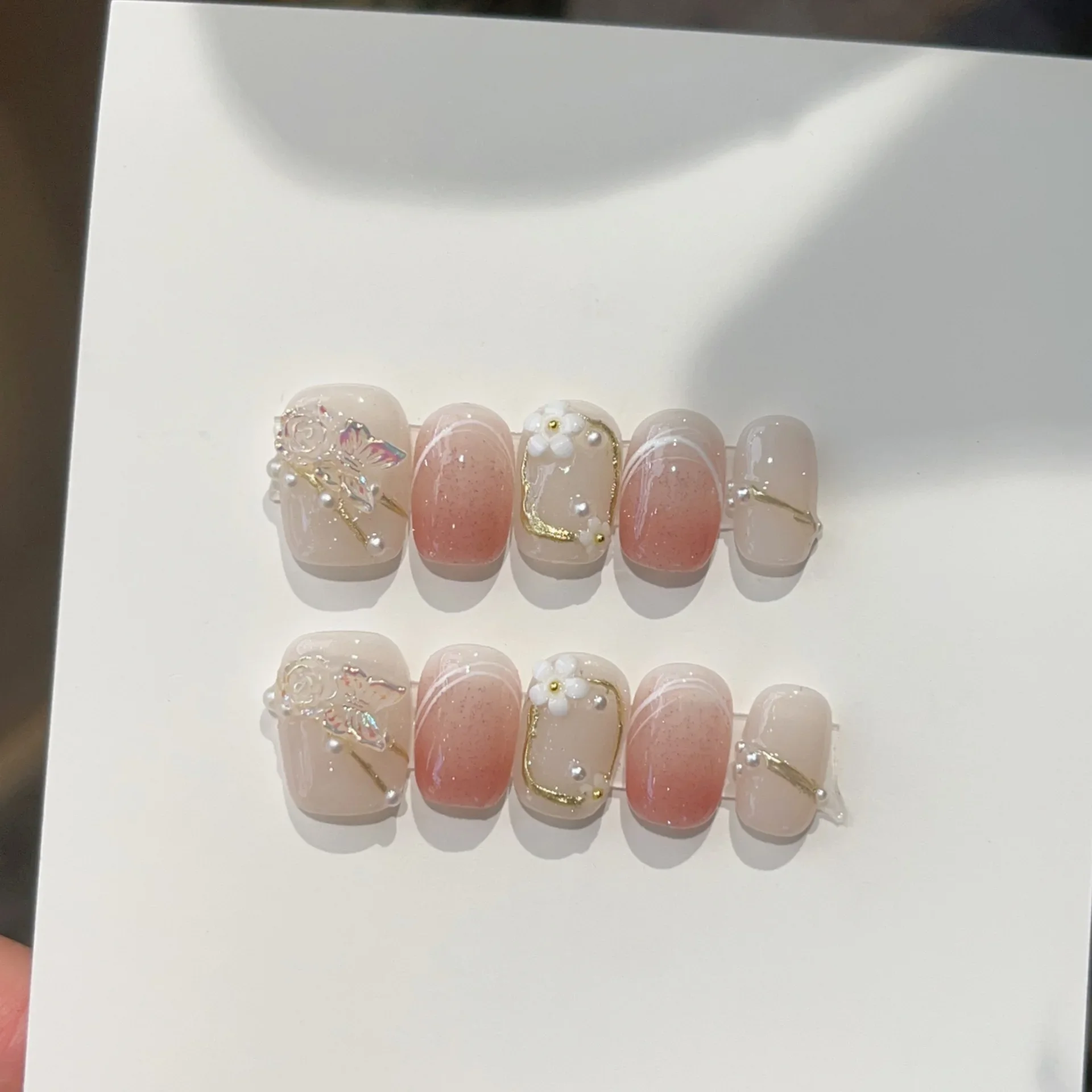 Size XS Press on Nails Cute Short Square Acrylic Nails False Nails Set Press on Flower Designs Fake Nail With Glue XS