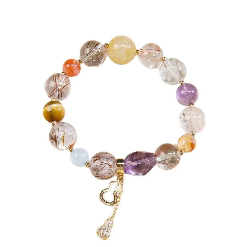 Colorful Natural Amethyst 8-12mm Crystal Beads Bracelet Clear Quartz Gemstone Hand Chain Bangle Multi Treasure Beads for Women