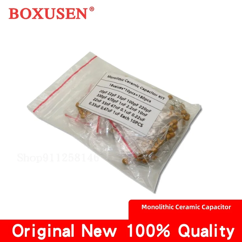 18ValuesX10pcs=180pcs  20PF-105(1UF) 50V original new Mono Monolithic Capacitors Ceramic Capacitor Assortment Kit