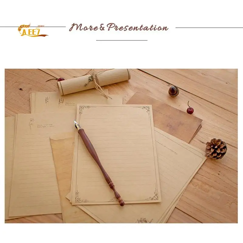 AEE7-12 Pcs Vintage Kraft Paper Writing Paper European Style Paper For Letter Writing Letter Paper Stationery