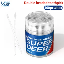 300Pcs Double-Headed Flosser Toothpicks Disposable Interdental Brush Dental Floss Pick Oral Cleaning Hygiene Teeth Care Sticks