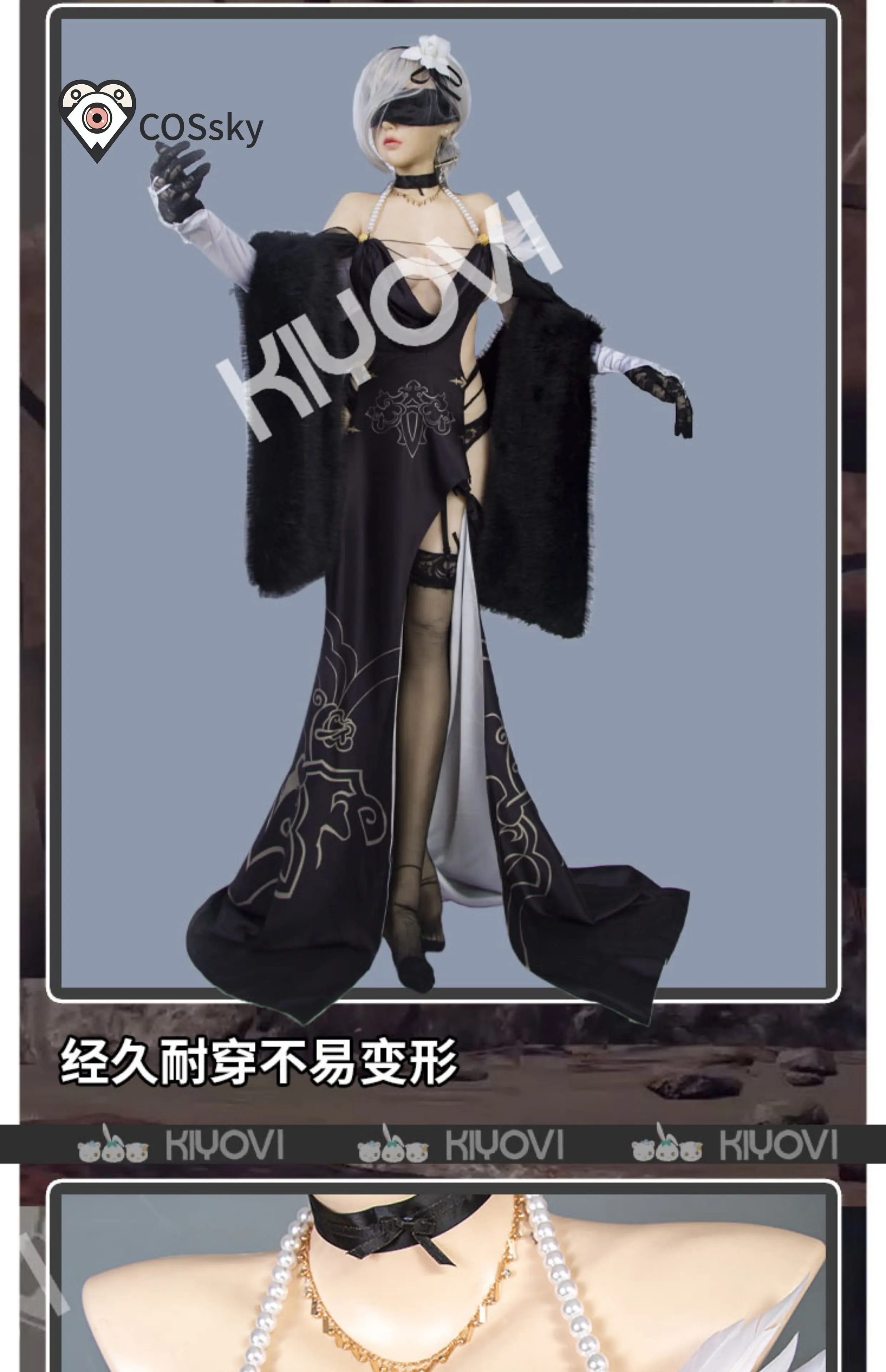 

Game Automata YoRHa No. 2 Type B Cosplay Costumes Black Gothic Dress Cloak Socks Halloween Carnival Women Sexy Cheongsam