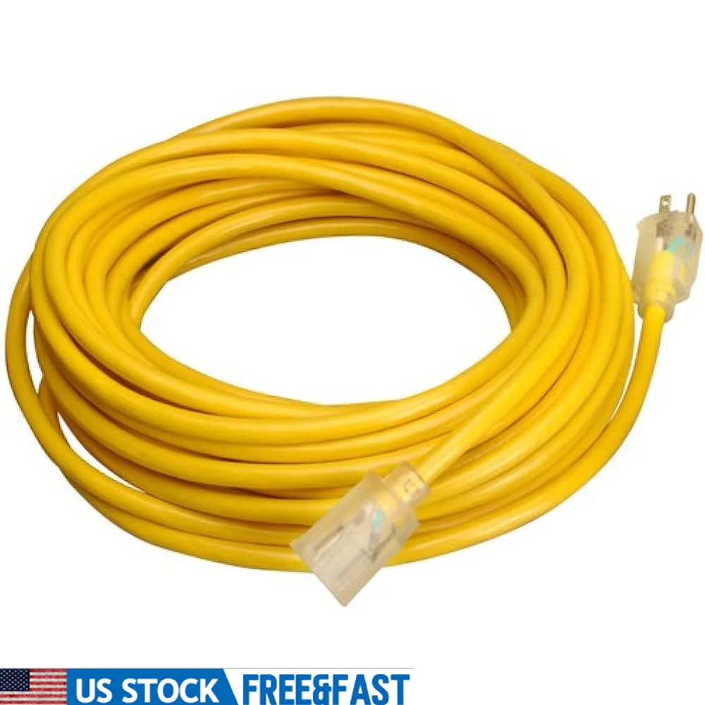 

Сверхмощный внешний удлинитель с 14 калибрами, 35 футов с подсветкой, SJTW, внесенный в список UL, 15 А, заземленная вилка, индикатор высокой видимости