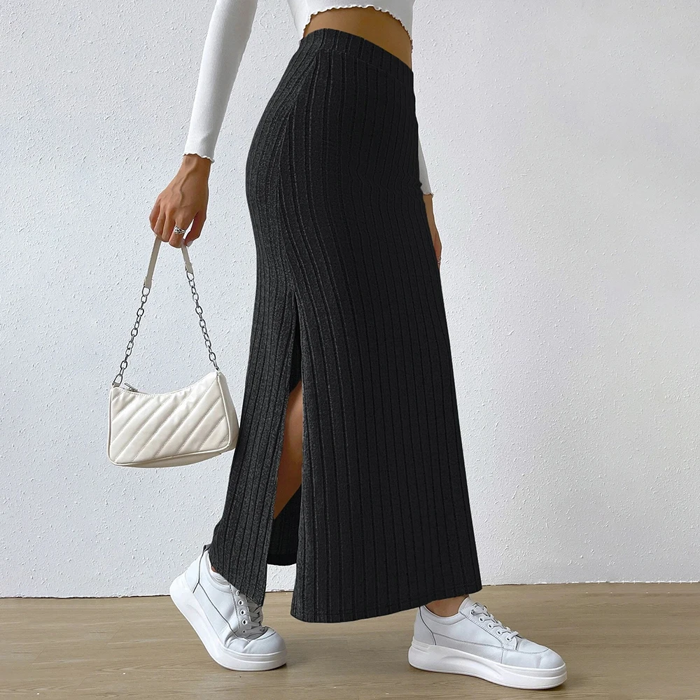 Knitted Skirts for Women New Korean Style Solid Plus Size Female Vintage All-match Elegant Elastic Waist Skirt Women\'s Clothing