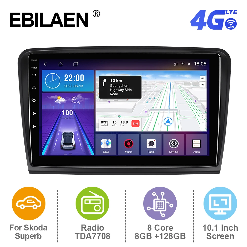 EBILAEN Android 12 Car Radio Multimedia Player For Skoda Superb 3 2016- GPS RDS Navigation Camera Carplay Autoradio 4G WIFI