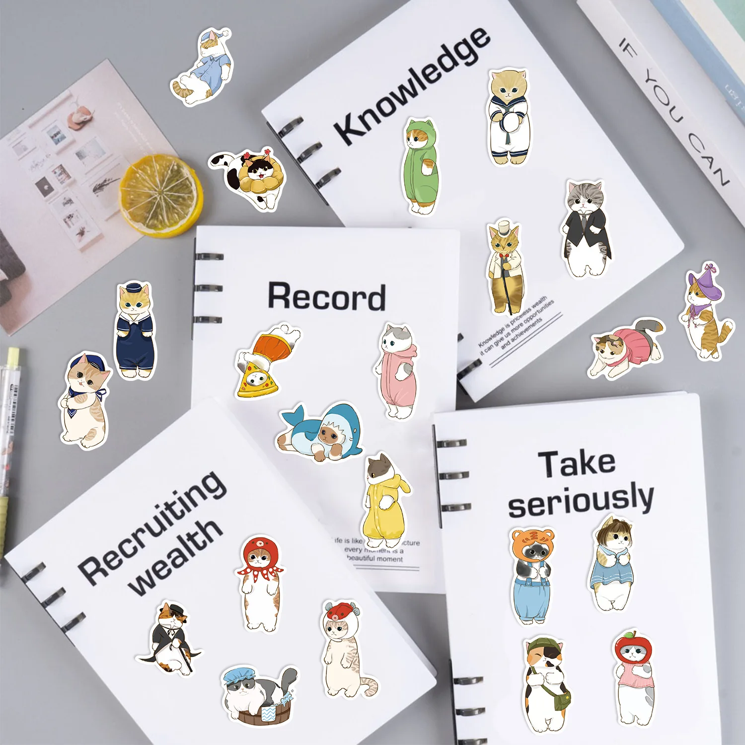 50pcs chat avec Hoo animaux dessin animé Graffiti autocollants bricolage téléphone guitare ordinateur portable valise tasse autocollant étanche enfants jouet