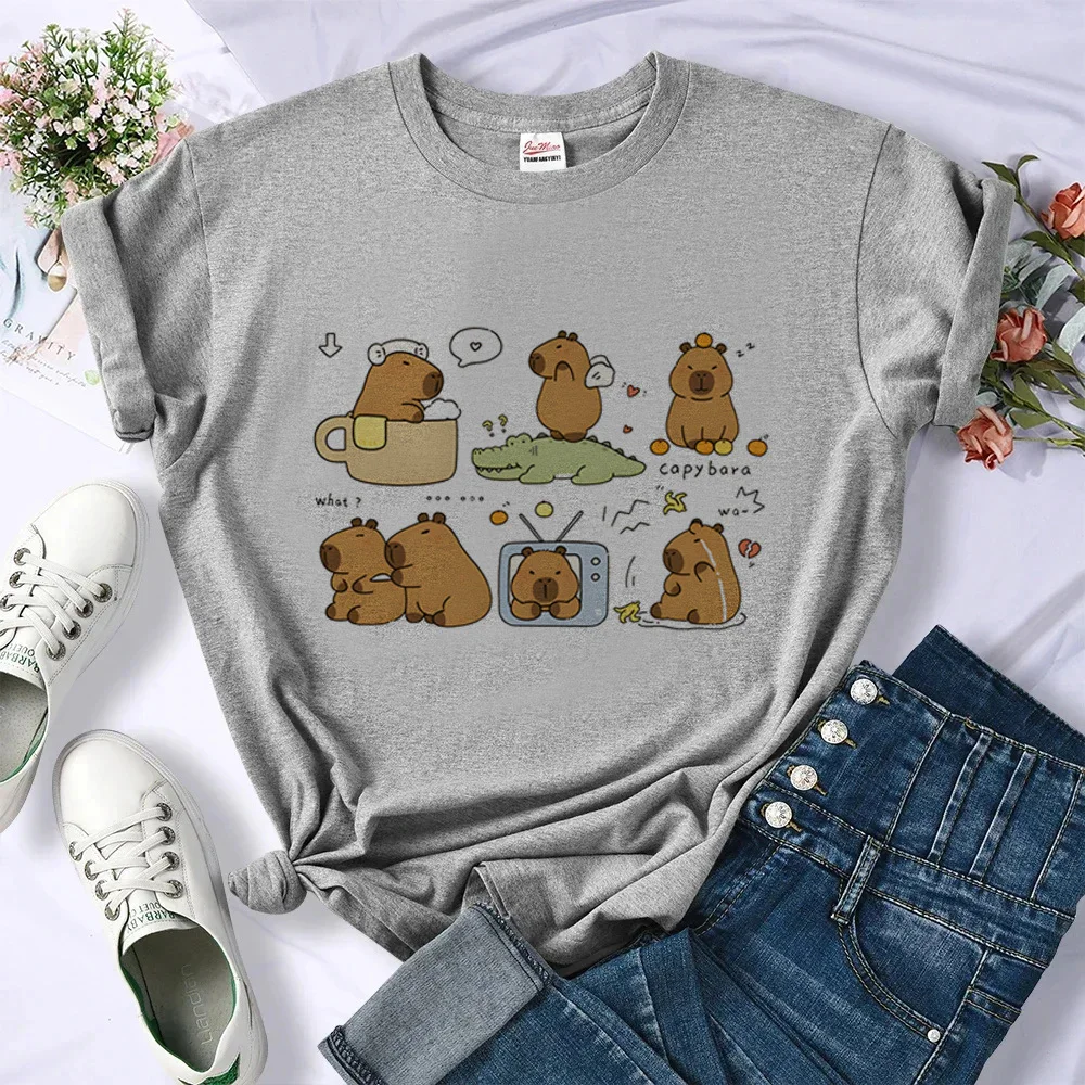 Capybara t shirt female women 2000s aesthetic 80s Breathable Comfortable t-shirt Grunge Breathable streetwear kawaii Classic
