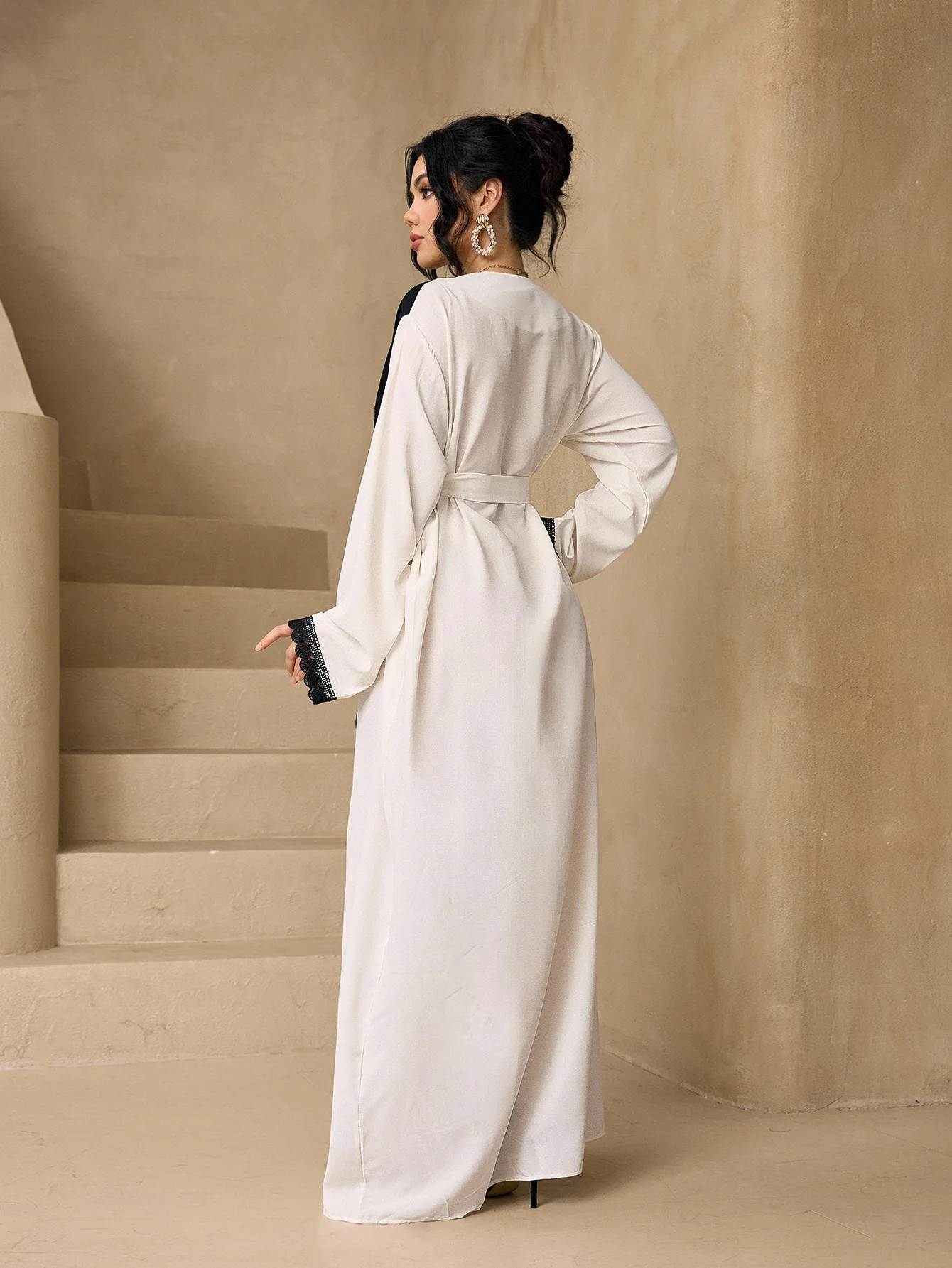 Color Block Lace Panel Abaya 3 - đánh giá và giá Abaya Modest Wear