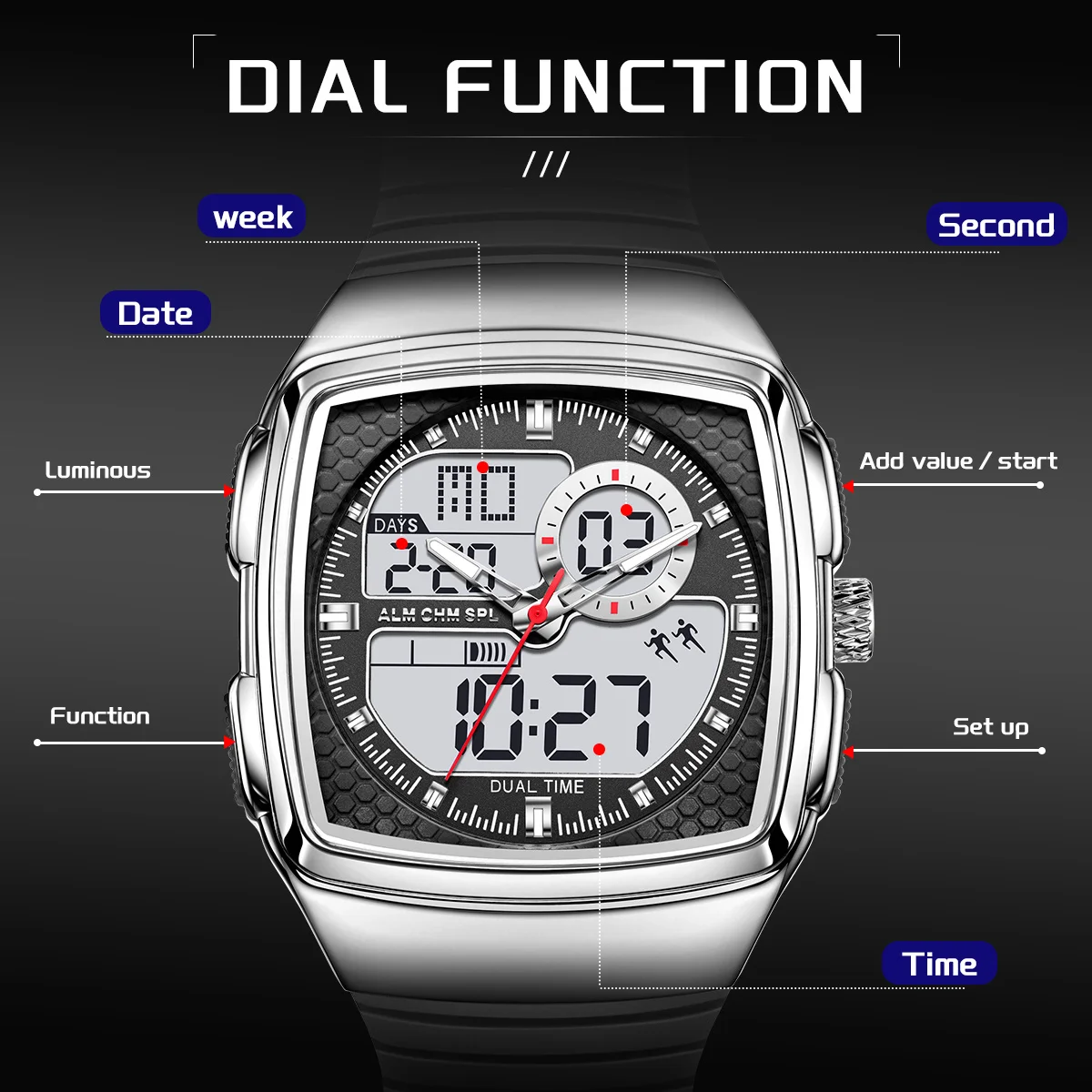 LIGE Moda Relógio de Quartzo Luxo LED Luminoso Dual Display Militar Esportes Mens Relógio Cronógrafo À Prova D 'Água Silicone Homem Relógio
