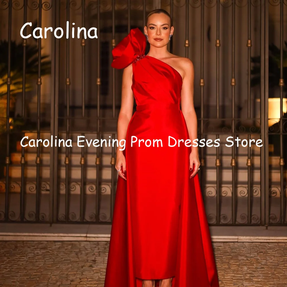 Carolina Satin Straight One-shoulder Ankle-length Luxury Prom Gown Evening Formal Elegant Pretty Party Dress for Women 2023