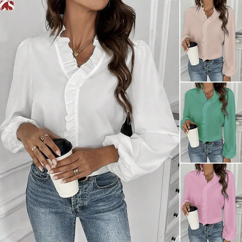 

Women Spring Summer Shirt Printing Color Long Sleeve Sheath V Neck Casual Fashion Comfortable Regular Standard Fit Shirt Blouse