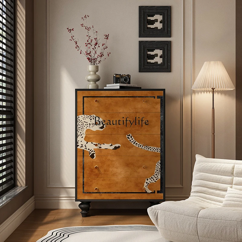 French solid wood chest of drawers, living room against the wall for storage, cabinet integrated aisle