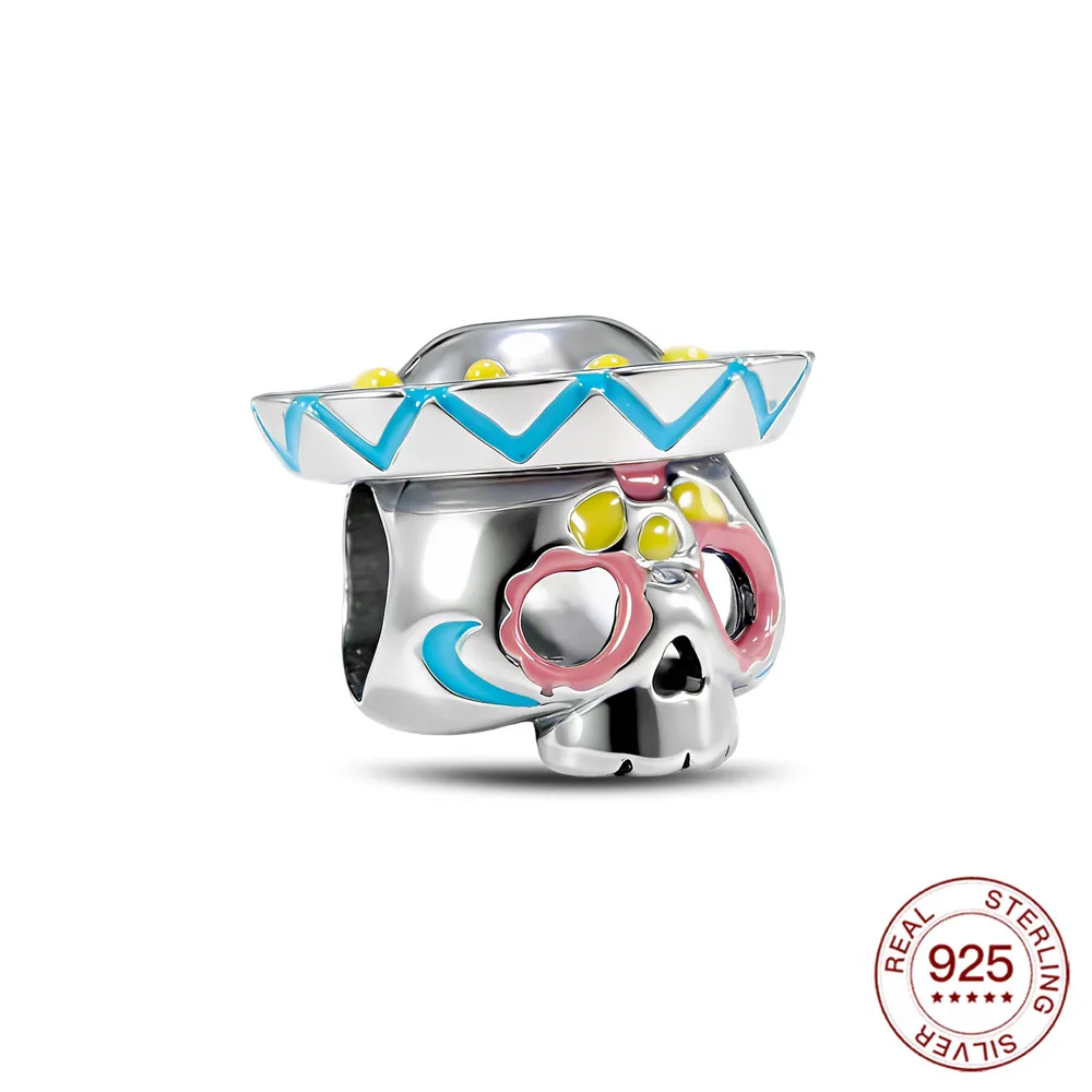 

Новые подвески из стерлингового серебра 925, шляпа, подвеска в виде конфетного черепа, подходит для оригинального браслета, очаровательные ювелирные изделия «сделай сам», праздничные подарки для женщин