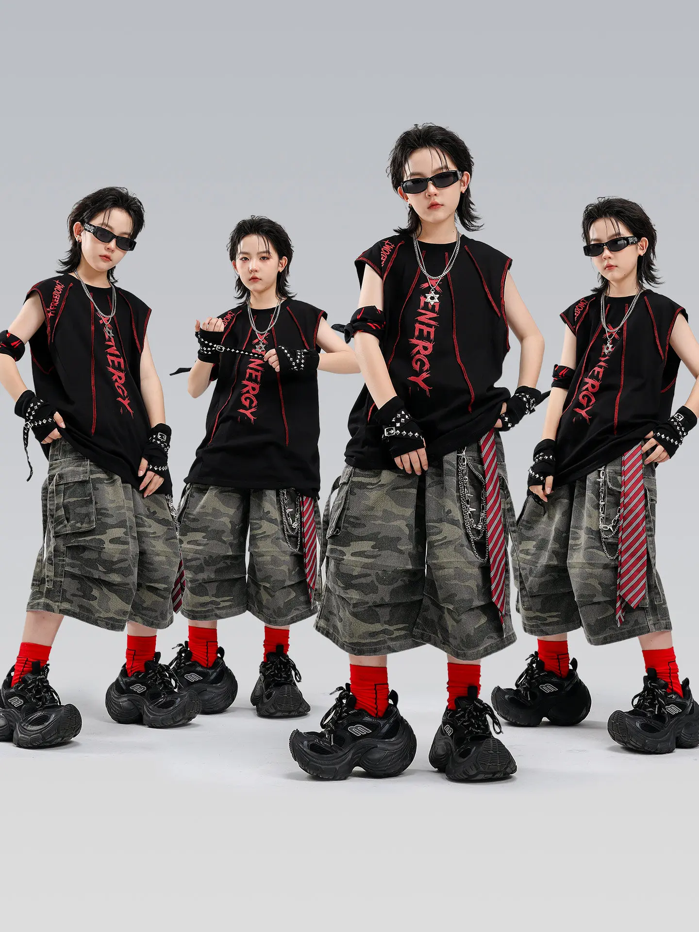 Conjunto de Roupas de Performance Hip Hop para Crianças, Traje de Dança de Rua Fashion para Meninos, Roupa de Show de Dança J...