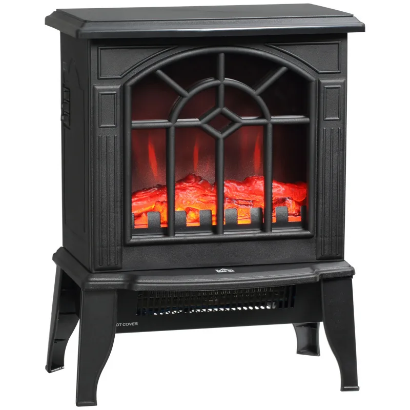 

Electric Stove Black Portable Fireplace Heater Freestanding Realistic Flame Overheating Protection Bedroom Heater Stove